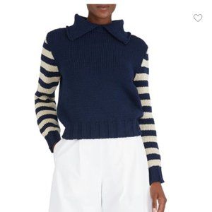 NWT ROSIE ASSOULIN Dickie Collared Knit Sweater Navy Blue S